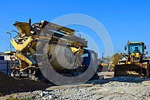 Concrete mixing truck service pouring cement in site building