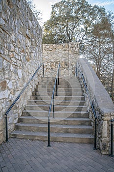 Concrete outdoor staircase for tourists in San Antonio River Walk in Texas
