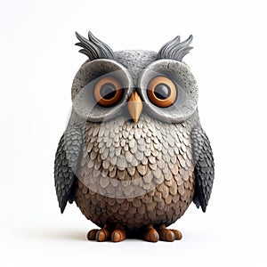 Concrete Owl Figurine With Inventive Design On White Background