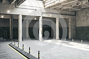 Concrete parking garage underground interior