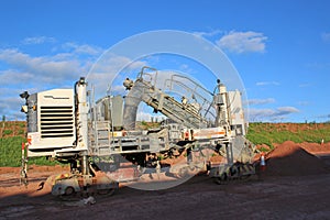 Concrete Paving machine on a road construction site