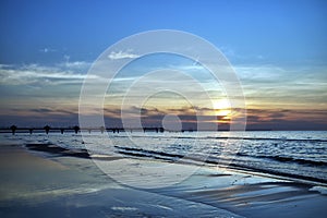 concrete pier on the Baltic Sea In the evening in Miedzyzdroje