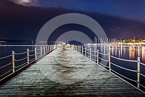 Concrete pier at night in PortoroÅ¾, Slovenia