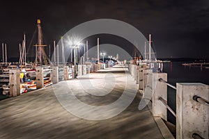 Concrete pier at night in PortoroÅ¾, Slovenia