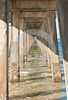 Concrete pilings supporting a pier