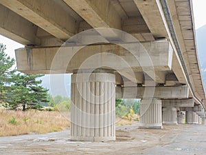 Concrete pillars and beams of a motorway bridge (viaduct)
