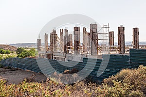 Concrete pillars of construction of a villa in Spain