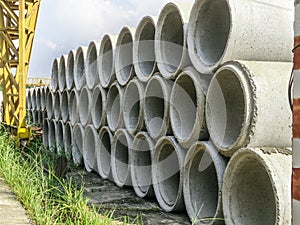 The concrete pipe construction for sewage.