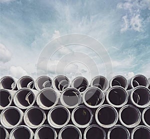 Concrete pipes and blue sky