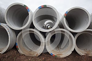 Concrete Pipes Stacked Close