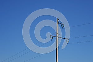 Concrete pole with wires of power line