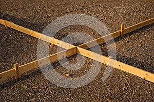 Concrete pouring wooden form formwork as abstract industrial background
