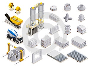 Concrete Production Isometric Icons