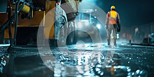 Concrete pump operators use luminous guides to control flow accurately during complex construction tasks photo