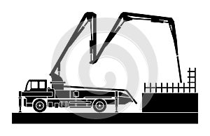 Concrete pump truck at work - flat icon