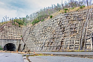 Concrete reinforcement of road, Wajima, Japan photo