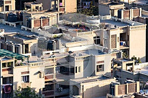 Concrete residential houses packed closely together