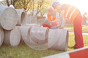 Concrete rings on the construction site