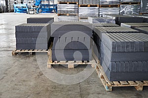 Concrete road curbs at the factory