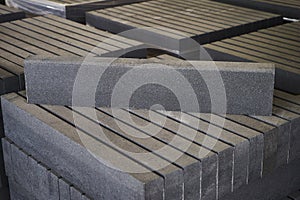 Concrete road curbs at the factory