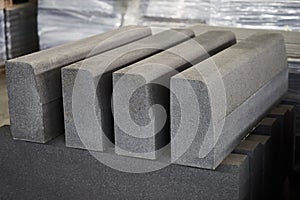 Concrete road curbs at the factory