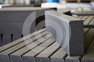 Concrete road curbs at the factory