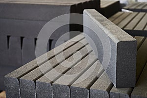 Concrete road curbs at the factory