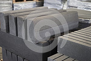 Concrete road curbs at the factory