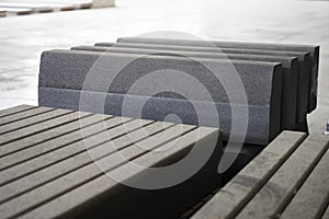 Concrete road curbs at the factory