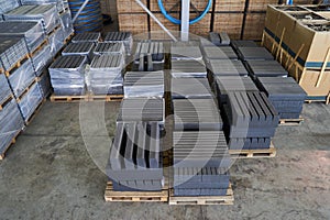 Concrete road curbs at the factory