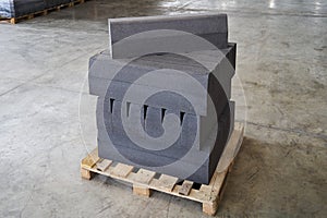 Concrete road curbs at the factory