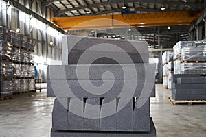 Concrete road curbs at the factory