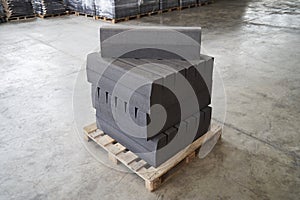 Concrete road curbs at the factory