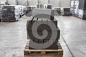 Concrete road curbs at the factory