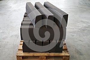 Concrete road curbs at the factory