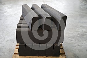 Concrete road curbs at the factory