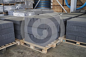 Concrete road curbs at the factory