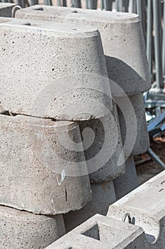 Concrete roadblocks stacked and ready photo