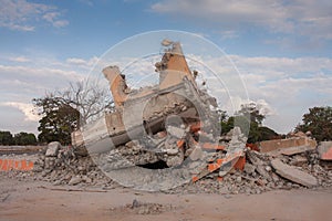 The concrete rubble remains of a building photo