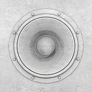 Concrete speaker. Grey stone background