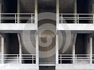 Concrete staircases and walkways in an brutalist type building