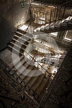 Concrete stairs in an abandoned building