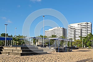 Concrete steps, sand and buildings