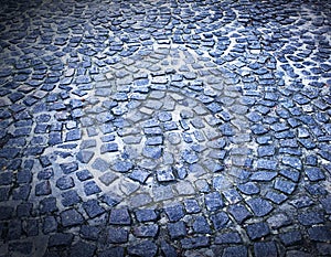 Concrete, stone and flooring with square bricks for construction, asphalt or texture of urban pattern. Closeup of