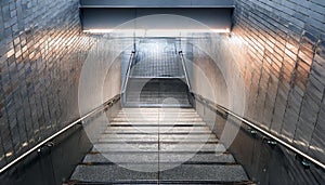 concrete strairway leading out of an underground station, AI generated