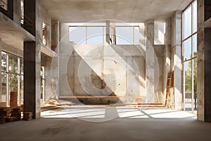 concrete structure in construction site building with sunlight, generative AI