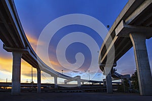 Concrete structure of express way against beautiful dusky sky us