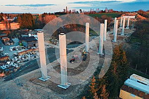 Concrete supports for the new bridge during construction from above