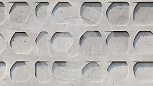 The concrete surface is textured and patterned with repeating tile geometry.