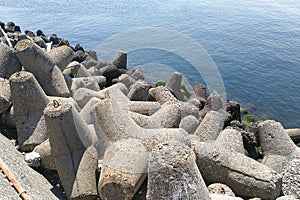 Concrete tetrapod at coast line to prevent erosion and protection